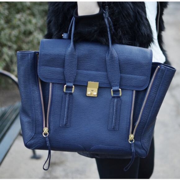 3.1 PHILLIP LIM Textured Calfskin Leather Large Pashli Satchel Ink Navy Blue - Picture 12 of 12